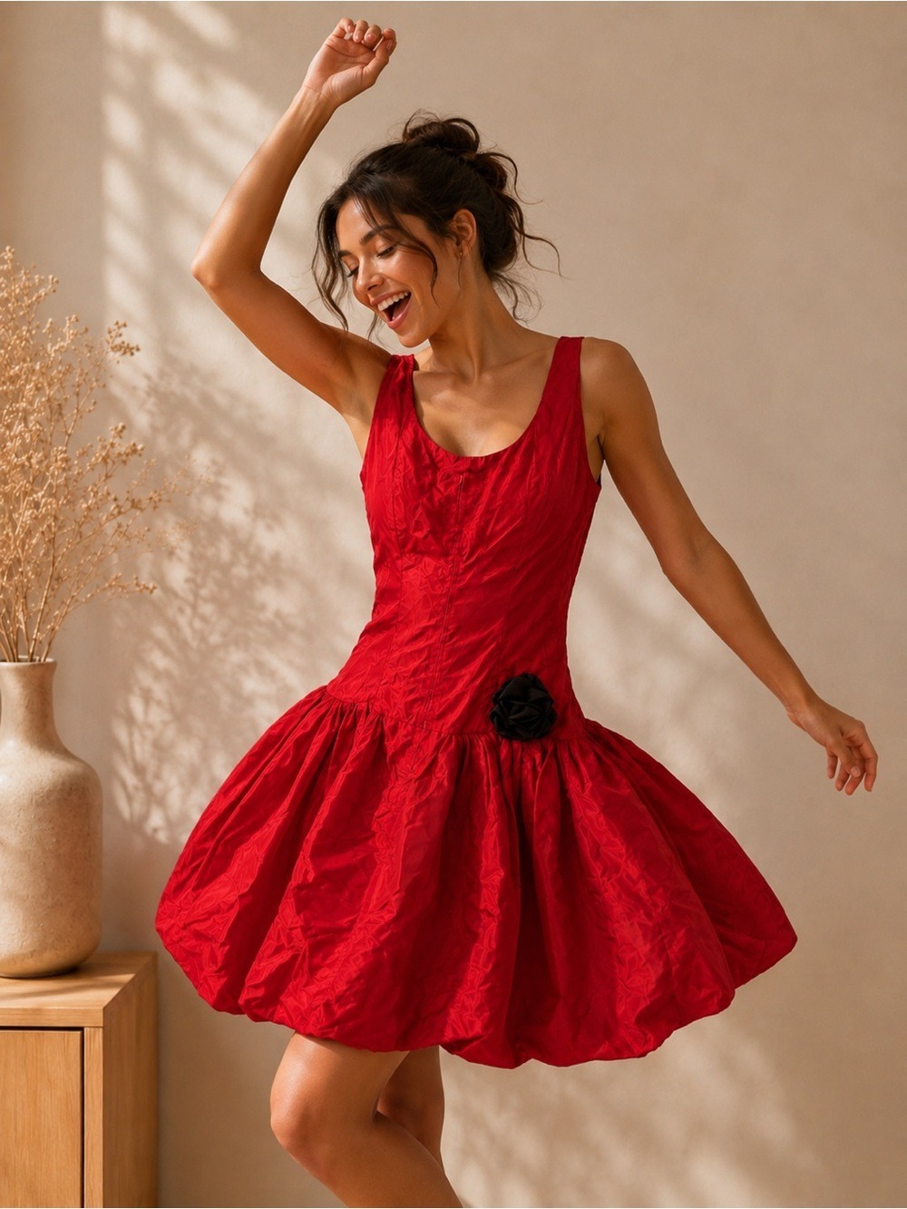 Vintage 1980s Red & Black Bubble Skirt Party Prom Cocktail Statement Dress XS-S